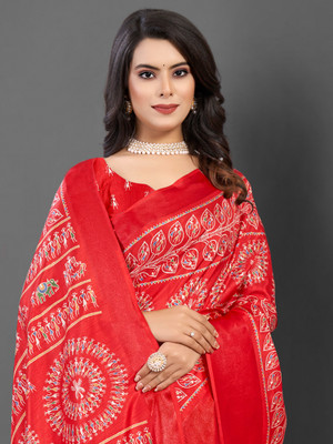 Sareemall Printed Daily Wear Silk Blend Saree(Red)