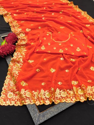 KHRITI FAB Embroidered Bollywood Georgette Saree(Orange)