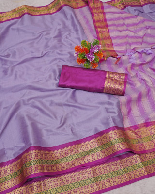AARMICREATION Woven Banarasi Cotton Silk Saree(Purple)