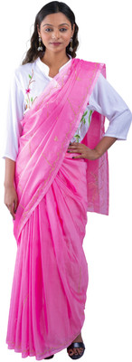 DRESSED UP DIVAS Embellished Handloom Satin Saree(Pink)