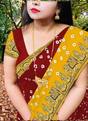 S.R.TEXTILES Embroidered Bandhani Crepe Saree(Multicolor)