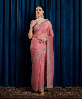 Sareemall Embroidered Bollywood Silk Blend Saree(Pink)