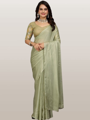 MB Shopee Solid/Plain Bollywood Georgette Saree(Green)