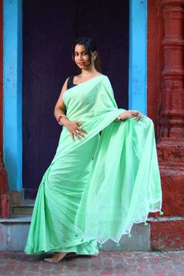 SARADA HANDLOOMN Solid/Plain Handloom Pure Cotton Saree(Light Green)
