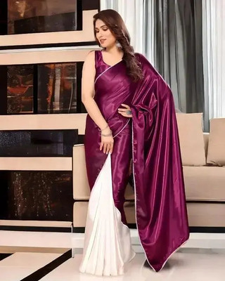 PaLkAaNo Solid/Plain Bollywood Satin Saree(Purple)