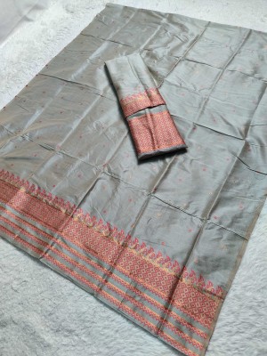 Skiran's Woven Mekhela Chador Tussar Silk Saree(Grey, Red)