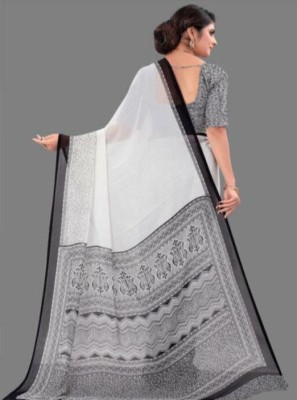 PRANJAL ART Checkered, Printed, Self Design, Digital Print, Embellished, Floral Print Bollywood Georgette Saree(Black, White)