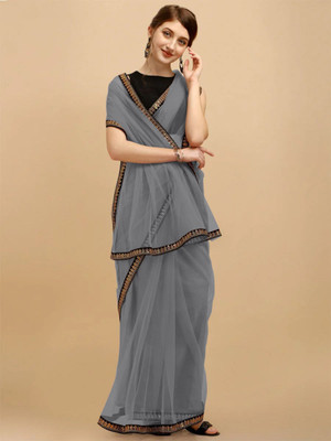 RE Renny Enterprise Self Design Bollywood Net Saree(Grey)
