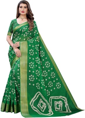 estrella fashion Printed Bandhani Cotton Silk Saree(Green)