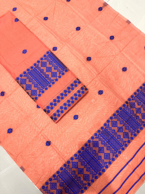 AREEVANZ Self Design Mekhela Chador Cotton Blend Saree(Orange)