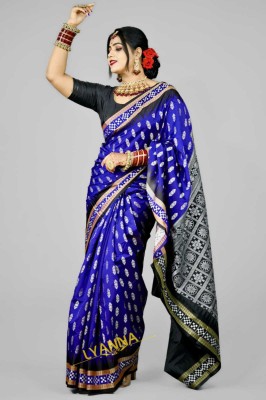 LYANNA Temple Border, Solid/Plain Sambalpuri Handloom Cotton Blend, Art Silk Saree(Dark Blue)