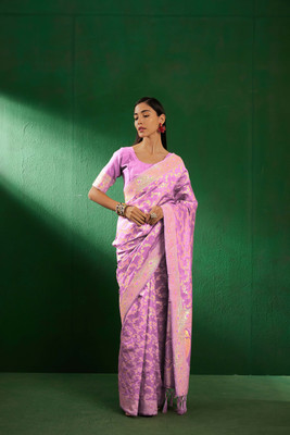 Sangria Woven Saree with Attached Blouse Silk Blend Saree(Purple)