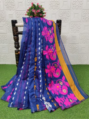 Jaytara Sarees Woven Jamdani Cotton Silk Saree(Blue)