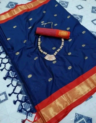 NST5 Woven Paithani Cotton Silk Saree(Blue, Red)