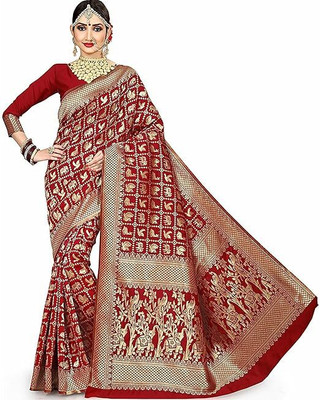 Suali Woven Kanjivaram Pure Silk Saree(Red)