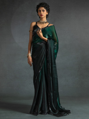 Divastri Embellished Bollywood Satin Saree(Green)