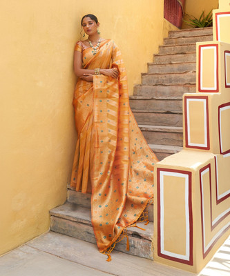 Janasya Woven, Self Design Kanjivaram Organza Saree(Yellow)