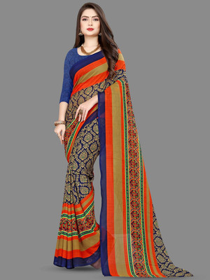 Moda Rapido Printed Daily Wear Georgette Saree(Blue)