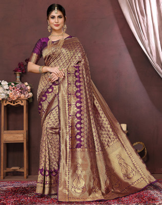 YASHIKA Woven Kanjivaram Art Silk, Jacquard Saree(Purple)
