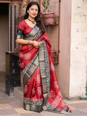 Anouk Rustic Printed Daily Wear Silk Blend Saree(Maroon)