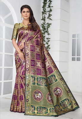BULLDOZER Woven Patola Cotton Silk, Jacquard Saree(Multicolor)