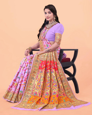 Wovenza Self Design, Woven Bollywood Cotton Blend, Semi-Pashmina Saree(Multicolor)