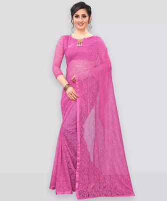 Suali Embellished Bollywood Net Saree(Pink)