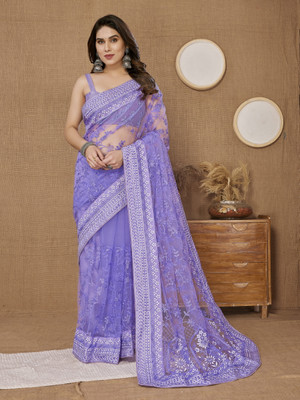 Sasta Bazar Embroidered Bollywood Net Saree(Purple)