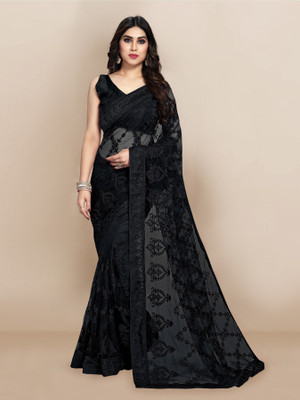 vairagee Embroidered Bollywood Net Saree(Black)