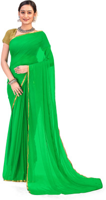 JiproStore Solid/Plain Bollywood Lycra Blend Saree(Light Green)