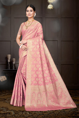 Apnisha Printed Banarasi Silk Blend Saree(Pink)