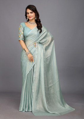 Aardiva Embroidered Bollywood Silk Blend Saree(Light Blue)