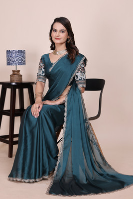 K 5 FASHION Embroidered Bollywood Georgette Saree(Blue)