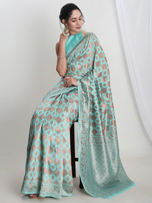 Janasya Woven Banarasi Silk Blend Saree(Light Blue)