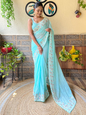 Divastri Embellished Bollywood Georgette Saree(Light Blue)