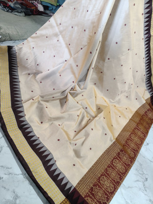 NISA silk creation Woven Sambalpuri Silk Blend Saree(Cream)