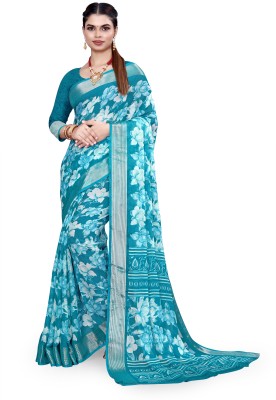 Harsiddhi fashion Applique Bollywood Chiffon Saree(Blue, Beige)