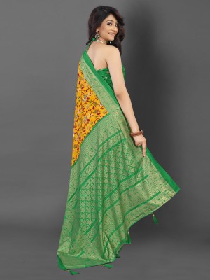 Divastri Printed Pochampally Cotton Blend Saree(Mustard)