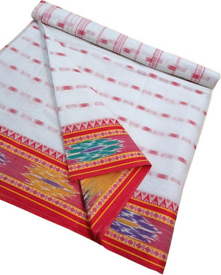 Happy Creation Woven Tant Cotton Blend Saree(White)