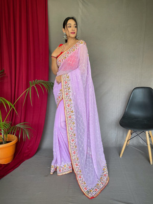 RudraEthnic Embroidered Bollywood Georgette Saree(Purple)