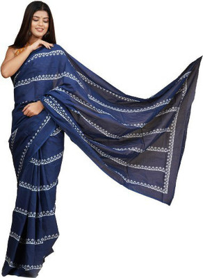 Kiaaron Printed, Digital Print Daily Wear Pure Cotton Saree(Blue)