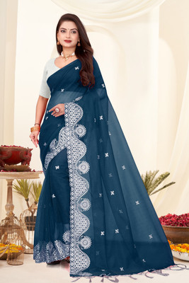 AMAR CREATION Embroidered Bollywood Supernet Saree(Multicolor)