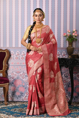 sagarika Solid/Plain Bollywood Linen Saree(Pink)