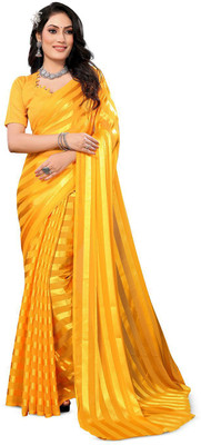 Moda Rapido Striped, Self Design Daily Wear Satin Saree(Yellow)