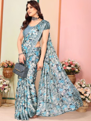 KING VULTURE Printed, Digital Print, Floral Print Bollywood Chiffon, Organza Saree(Blue)