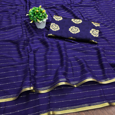 tikli Striped Bhagalpuri Chiffon Saree(Dark Blue)