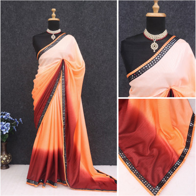 PRIYESHA TEXTILES Color Block Bollywood Cotton Silk Saree(Orange)
