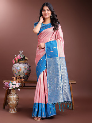 ASTITA Woven Saree with Attached Blouse Silk Blend Saree(Pink)