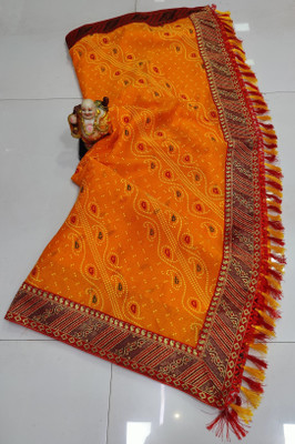 SHIV COLLECTION Printed Bandhani Georgette Saree(Yellow)