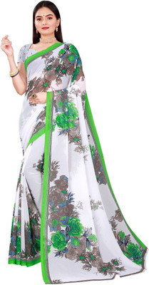 Suali Printed Bollywood Georgette Saree(White, Green)
